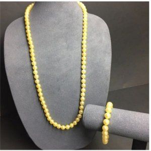 VTG Pop Bead Necklace Bracelets Yellow Beige Pearl Adjustable Retro